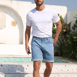 Pantalones Cortos de Mezclilla Vintage Y2K para Hombre al por Mayor, Lavado Claro, Pierna Recta, Cintura Media, Casuales de Verano, Tejido de Algodón Transpirable, OEM ODM - Product Image 1
