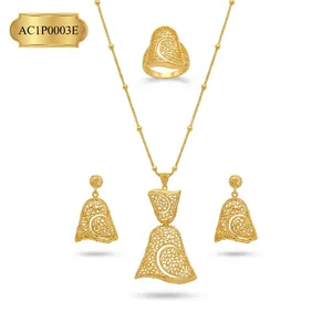 Nigerian Wedding Long Pendant <b>Charm</b> Necklace Earrings Set Dubai Style African Jewelry - Product Image 2