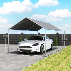 Tettoia per Auto in Acciaio Zincato Resistente 2.9m x 6m con Kit di Ancoraggio e Cavi in Acciaio Grigio - Product Image 3