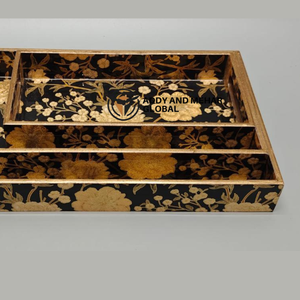 Juego de 3 bandejas de servir geométricas negras de MDF y papel, bandejas decorativas apilables para decoración moderna del hogar y servicio - Product Image 3