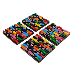 Sous-verres en bois absorbants style vintage, motif crayons de couleur, pour café, thé, mariages, salle à manger et cuisine - Product Image 2
