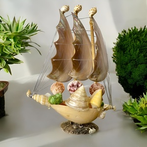 ชุดตกแต่งชายฝั่ง รูปปั้นเรือเปลือกหอย งานฝีมือ โมเดลเรือใบเปลือกหอย ขายส่ง - Product Image 4