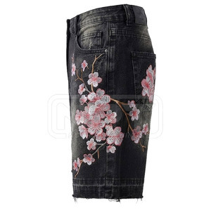 Premium Cotton Rhinestone Distressed Jeans <b>Shorts</b> Casual Summer Loose Fit Denim <b>Shorts</b> For <b>Men</b> - Product Image 4