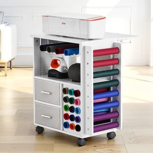 Carrello portaoggetti in vinile 15 bianco con 2 cassetti artigianato e tavolo - Product Image 1