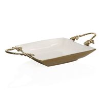 Plateau de service en métal au design élégant avec finition émail brillant, idéal pour un usage quotidien, des occasions spéciales et une présentation décorative en cuisine.