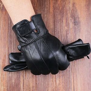 ถุงมือหนังแท้สำหรับผู้ชายถุงมือขับรถสำหรับผู้หญิงสีดำไม่มีซับใน - Product Image 6