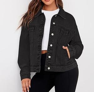 Veste en jean vintage noire délavée pour femme, style streetwear 2026, respirante, coupe-vent, doublure en coton, service OEM - Product Image 1