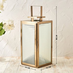 Modern Decorative Metal <b>Lantern</b> Set with Ribbed Glass Panels <b>Gold</b> EPL <b>Lanterns</b> for home & garden decor dinning Christmas Decor - Product Image 3