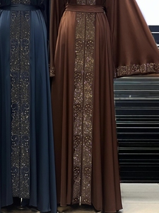 Hot sale Modest Dubai Beaded Sequined <b>Long</b> Sleeve Abaya Muslim Traditional Handmade Wedding Women Polyester Breathable V Neck - Product Image 4