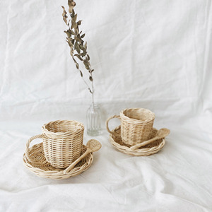 Jouets de cuisine, tasses et théières, ensembles cadeaux pour enfants, théière en bois de rotin avec ensemble de tasses - Product Image 4