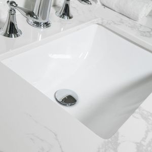 Top per Mobile Bagno in Pietra Ingegnerizzata Montary 43x22, Colore Marmo Bianco Carrara, Lavabo in Ceramica Rettangolare da Incasso - Product Image 4
