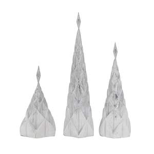 Set di 3 alberi di Natale in resina con lamina di dimensioni bianche/argento L 4x4x16 "M 4x4x12" S 4.5x4.5x8.8 "stella albero di natale - Product Image 5