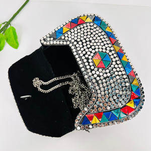Modern Vintage Antique Designer Women's <b>Clutch</b> <b>Bag</b> Silver Metal Beads Sling Purse with Polished Sculpture - Product Image 1