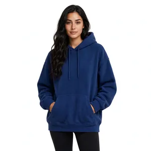 Custom <b>Women</b> Navy <b>Blue</b> Oversized Fleece Pullover <b>Hoodie</b> Sweatshirt Kangaroo Pocket OEM Private Label Manufacturer - Product Image 1