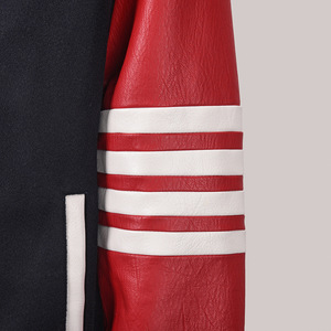 Men's Navy White <b>Red</b> Varsity Jacket PU <b>Material</b> Zipper Closure Preppy Style Regular Fit Autumn Wear - Product Image 5