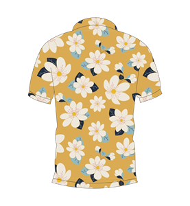 เสื้อโปโลพิมพ์ลายดอกไม้สีเหลืองมัสตาร์ดสำหรับผู้ชาย แขนสั้นลำลอง เหมาะสำหรับเล่นกอล์ฟในฤดูร้อน - Product Image 2