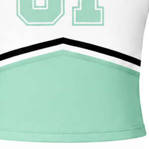 Haut d'uniforme de cheerleading vert menthe personnalisé par le fabricant, sans manches, col en V, pour performance de danse, tenue de sport athlétique pour équipe, compétition - Product Image 5