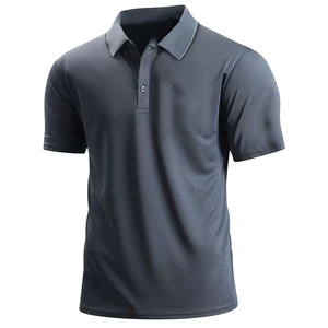 Camisas de Polo de Golf para Hombre, de Poliéster, de Secado Rápido, Transpirables, Color Gris Oscuro, Manga Corta, Tejido de Punto, Cierre de Botones, Color Sólido, Casual - Product Image 1