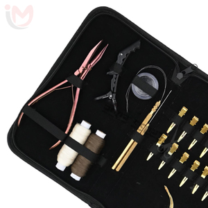 Hair Extension <b>Tools</b> Kit Rose Gold Flat Beads Crimping Plier Gold Duckbill Sectioning Clips C-Shape Needles Wig <b>Thread</b> Stainless - Product Image 4