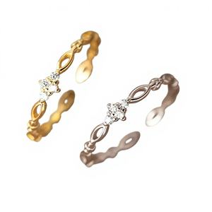 Bijoux fins, bague ouverte en or blanc pur 14 carats, forme de fleur, diamant cultivé en laboratoire, bague de fiançailles, alliance, bague empilable - Product Image 4