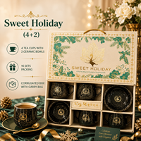Juego de Tazas de Té de Cerámica y PVC de Lujo, 8 Piezas, 2 Tazones para Aperitivos, Diseño Floral, Caja de Regalo, Logotipo Personalizado, Todos los Colores, Reuniones Familiares
