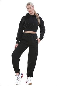 Pantalones Deportivos de Felpa 100% Algodón para Mujer, Diseño Casual de Invierno, Transpirables, Resistentes al Viento, con Capucha Corta - Product Image 2