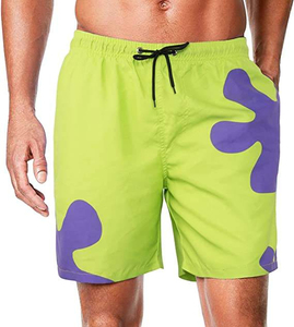 Short de bain décontracté pour homme, noir et gris, imprimé géométrique, 100 % polyester, taille mi-haute, séchage rapide, avec cordon de serrage - Product Image 3