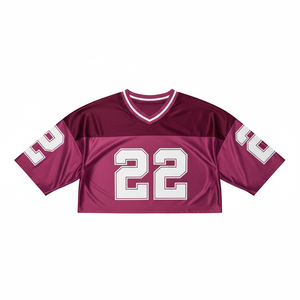 Haut court léger et respirant pour femme grande taille, style maillot de football américain 3/4, uniforme de rugby, en maille, col en V, épaules tombantes - Product Image 1