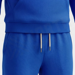 Ensemble de survêtement unisexe bleu à capuche, manches longues, couleur unie, vêtements décontractés avec fermeture à cordon et poches latérales pour adultes, automne - Product Image 3