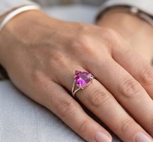 Pink Topaz Geometric <b>Statement</b> <b>Ring</b> Pure 925 Sterling Silver Rose & Yellow Gold Plated Handmade Women Jewelry for Christmas gift - Product Image 2