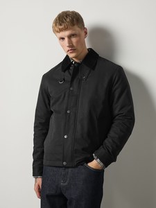 Blouson bomber noir pour homme, fermeture éclair, couleur unie, coupe-vent, style décontracté, matière polyester et coton, pour l'automne - Product Image 2