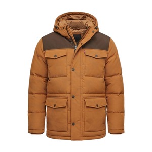Parka à capuche marron pour homme avec poches, fermeture éclair, décontractée, résistante à l'eau, en toile, épaisseur standard, longueur longue, coupe droite - Product Image 1