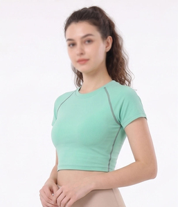 T-shirts courts oversize en Spandex pour femmes, T-shirt court boxy vierge personnalisé, hauts de sport unis à manches courtes pour hommes - Product Image 3