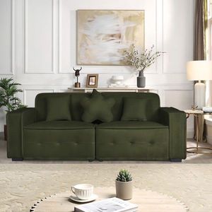 Modern Indoor Green Velvet Sofa with Three Pillows 93.50"*35.23"*30.70" for Living Room - Product Image 3