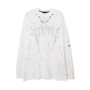 Sudadera de invierno de manga larga para hombre, corte regular, de felpa, con estampado de purpurina blanca y pedrería, estilo urbano, cuello redondo, tejida, ecológica, de alta calidad. - Product Image 1