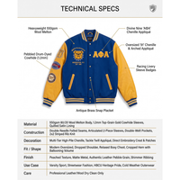 Veste universitaire unisexe de qualité supérieure, bleu et jaune, avec lettrage brodé, style preppy, col rabattu, coupe classique, automne/hiver