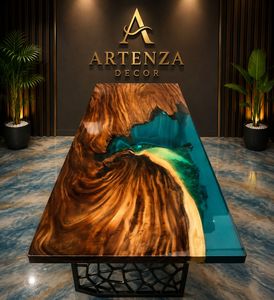 Artenza Decor Durable Modern <b>Epoxy</b> Resin <b>Coffee</b> <b>Table</b> with Wood Grain Finish for Living Room Indoor Home Decor - Product Image 3