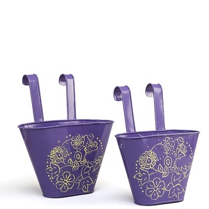 Purple Metal Floral Design Hanging Planters Stylish & Durable Weather Resistant for Balcony Railings - Product Image 1