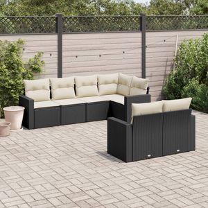 Conjunto de 7 Muebles de Jardín en Color Blanco Crema y Negro, Colección Elegante de Muebles para Exteriores - Product Image 1