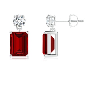 14K Solid Gold Emerald Cut Natural Ruby Diamond Drop <b>Earrings</b>, <b>Fine</b> Jewelry OEM ODM Manufacturer Jewelry for Fiance - Product Image 1