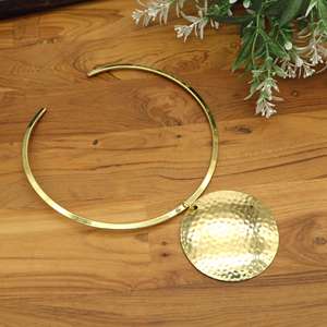 Gold Hammered Disc <b>Statement</b> <b>Necklace</b> Minimalist Collar Modern Bohemian Jewelry for Women Gift - Product Image 4