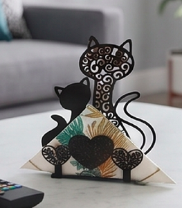 Lindo Porta Servilletas Metálico con Diseño de Gato, Recubrimiento en Polvo Negro, de Pie, para Decoración de Mesa y Uso en la Cocina - Product Image 1
