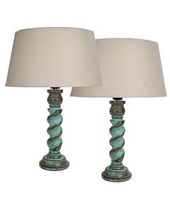 Lampe sur pied décorative rustique en lin turquoise beige avec abat-jour tambour pour chambre à coucher, salon, usage intérieur et cadeau de pendaison de crémaillère - Product Image 3