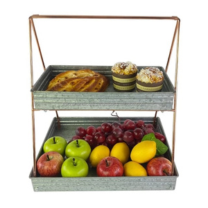 Support et plateaux décoratifs rectangulaires en métal galvanisé pour le service de snacks et de gâteaux, avec poignées, Restaurant, fête, ferme - Product Image 2