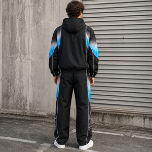 High Quality <b>Waterproof</b> Hooded Zip-Up <b>Jacket</b> <b>and</b> <b>Trouser</b> 2 Pieces Windbreaker <b>Set</b> Custom Logo Color Block Windbreaker Tracksuit - Product Image 2