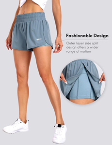 Women's <b>Elastic</b> Waist Asymmetrical Sport Shorts With Side Pocket Breathable Spandex Polyester Summer Fitness Wear Light Blue - Product Image 6