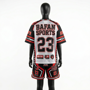 High quality 150 GSM breathable <b>mesh</b> football jersey shorts <b>set</b> red black white panels heat transfer custom logo Women's <b>Sets</b> - Product Image 5