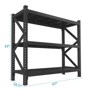 67\"W X 19.7\"D X 63\"H Heavy Duty Black Steel 3-Tier Industrial <b>Shelving</b> Rack <b>Adjustable</b> 63in <b>Unit</b> Requires Assembly - Product Image 2