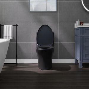 WC monoblocco 1.1/1.60 GPF con doppio scarico, tappo serbatoio con pulsante, scarico a pavimento (S-Trap), a risparmio idrico, allungato, altezza comfort, chiusura ammortizzata C - Product Image 2