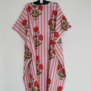 Vestido Kaftán de Algodón con Estampado Floral, Hecho a Mano, Ligero, Estilo Boho, para la Playa, Cómodo para el Verano, para Mujer - Product Image 1